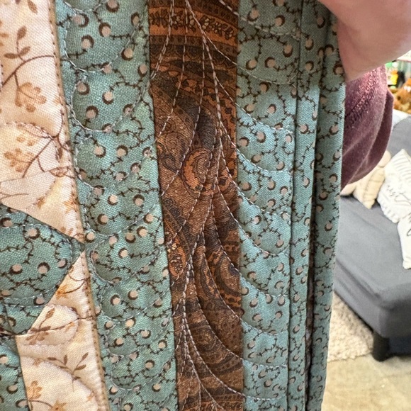 Elegant Green and Brown Patchwork Quilt Wall Hanging - Picture 8 of 10